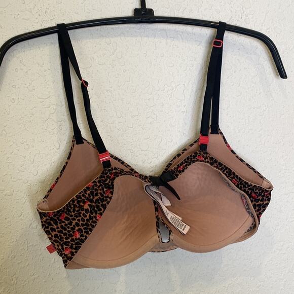 Victoria’s Secret Push Up Bra Leopard Print Floral EUC Sz 34C Sexy Everyday Wear - Picture 3 of 7